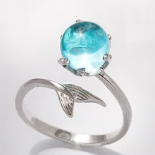 Venda azul cristal sereia bolha anéis abertos para mulher jóias de moda criativa