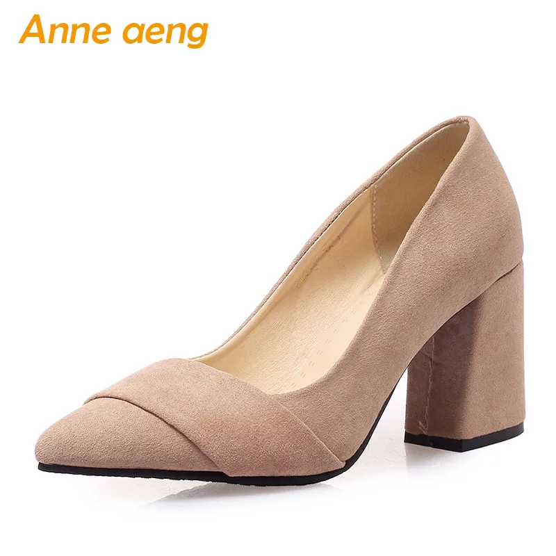 

2019 New Spring/Autumn Women Pumps High Square Heel Pointed Toe Slip-On Shallow Sexy Women Shoes Pink High Heels Big Size 33-46