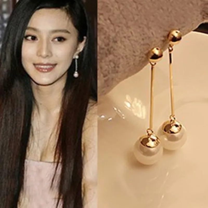 

The new Korean fashion jewelry temperament long section of pearl earrings