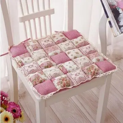 Милая деревенская розовая подушка в клетку для стула с рюшами, кружевная Подушка, коврик для офисного кресла, 2 шт./партия Подушка для стула, декоративная подушка для стула - Цвет: Розовый