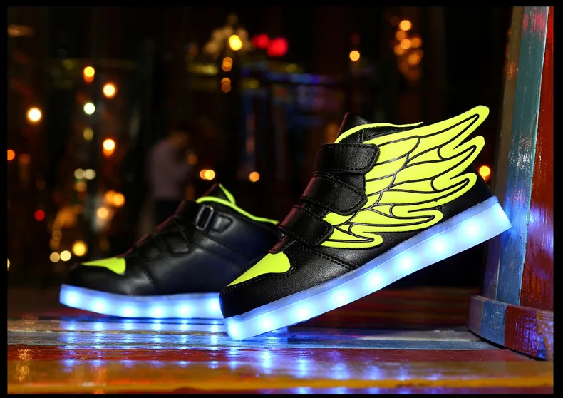 New usb charging glowing sneakers Kids Running led angel's wings kids with lights up luminous shoes girls' boys' shoes leather girl in boots