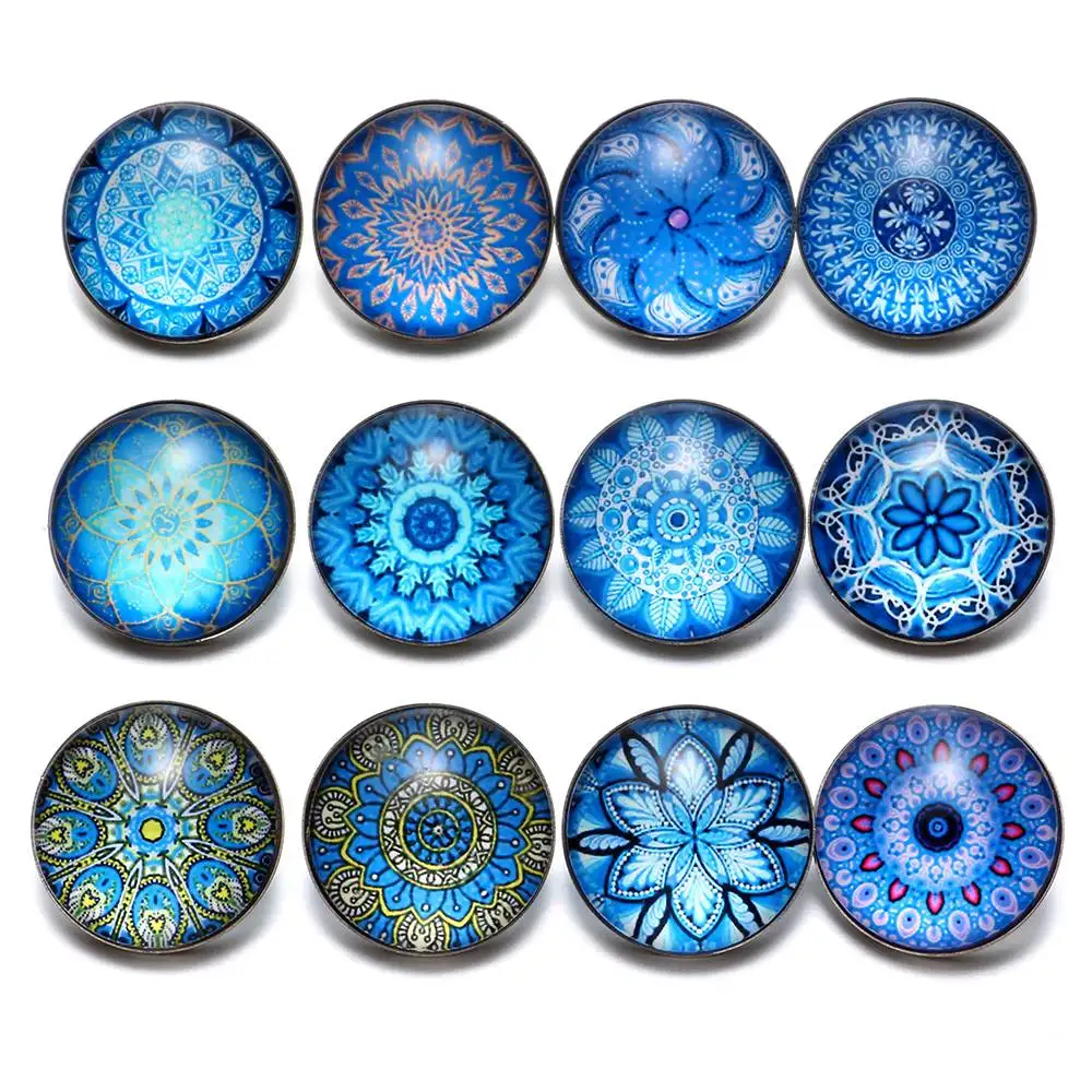 12pcs/lot Blue Series Theme Beautiful Exotic Pattern 18mm Snap Button Charms For Snaps Bracelet Jewelry KZ0630 | Украшения и