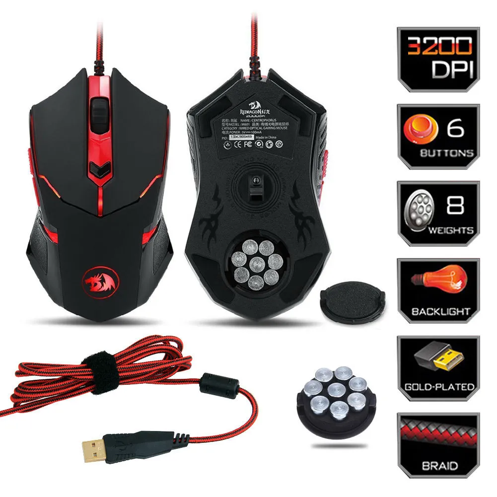 Игровая мышь Red Dragon Shark 2 79/5000 Redragon M601 CENTROPHORUS-3200 dpi светильник игровая мышь для ПК 6 кнопок Регулировка веса