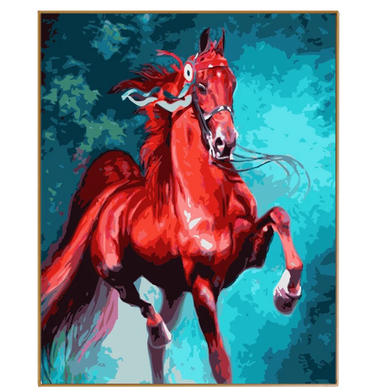 

PHKV Red Horse Abstract Picture By Numbers Digital Coloring On Canvas Acrylic DIY Oils Painting By Numbers Home Decor Wall Arts