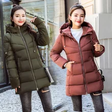 Зимняя женская куртка, пальто, новинка, утолщенная теплая однотонная парка средней длины, пальто, Повседневная приталенная верхняя одежда с капюшоном