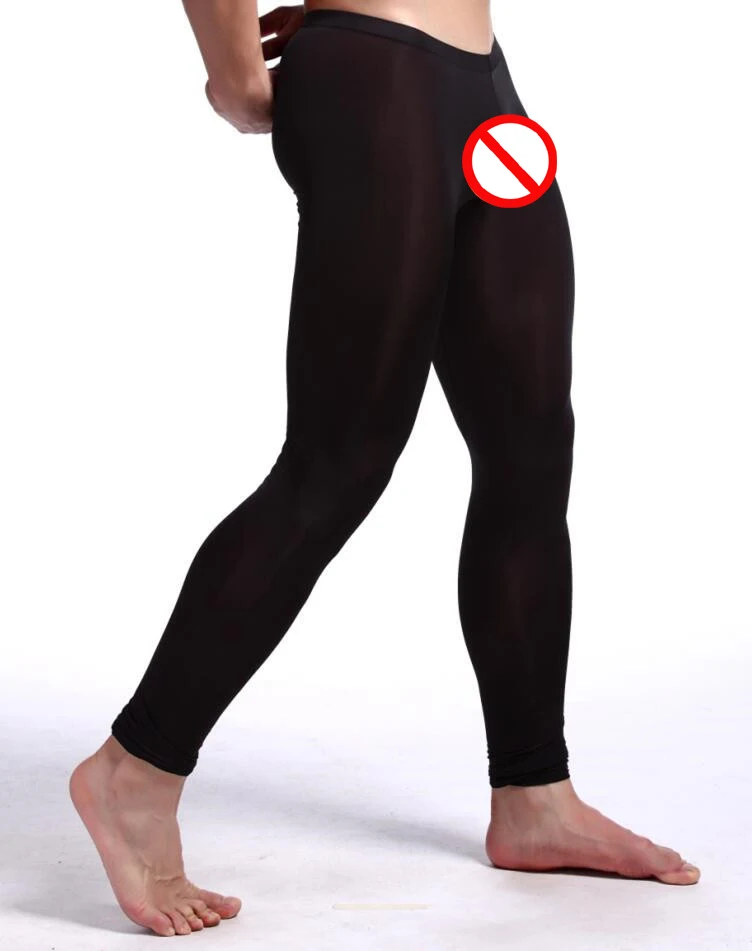 fleece long johns New Men's Brand Sexy Nylon Transparent Long Johns Homme Lce Silk Sheer Leggings Bottoms Gay Spandex Lounge Tights Underwear merino wool long johns