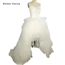 Luxury Ivory Ruffled High Low Lace and Beaded Wedding Dresses 2017 Formal Puffy Bridal Gowns vestido de noiva Custom Made BW124