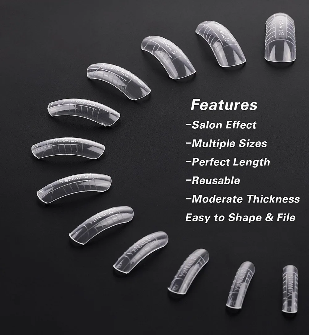 Molde do Unha Sistema de Unhas Formas com Escala Conjunto Pces Case Falso Claro Francês Cobertura Completa Polygel Unhas Dicas Acrílico A0517x 100 120 - 10 Beleza e saúde