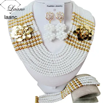 

Laanc Costume African Beads White Jewelry Set Nigerian Necklace Crystal Wedding Jewellery Sets AL502