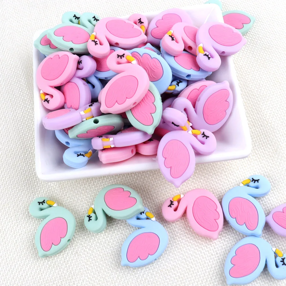 

TYRY.HU 1pc Silicone Beads Lovely Flamingo Shape Food Grade Baby Chewing Teething Beads For Baby Jewelry Making Necklace DIY