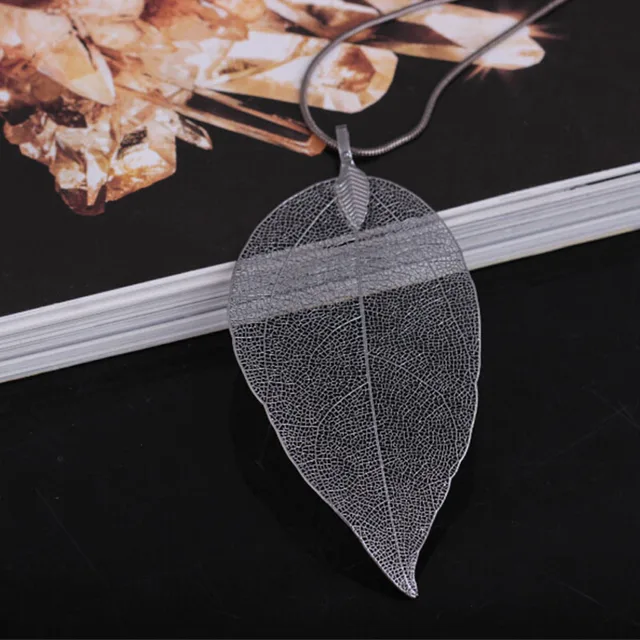 Fashion Jewelry New Sweater Coat Necklace For Women Necklaces Pendants Sweater Chain Big Leaves Pendant Statement Jewelry Gift B2016-Black