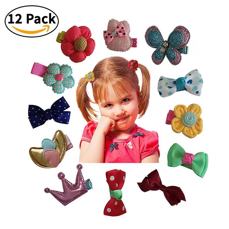 12 pcs Colorful Barrettes for Children Baby Girls Ribbon Hair Clip
