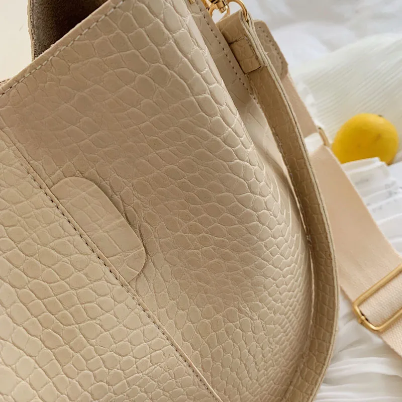 Toposhine роскошная женская сумка-мешок с узором «крокодиловая кожа», новая сумка на плечо с широким плечевым ремнем, Повседневная сумка-мессенджер