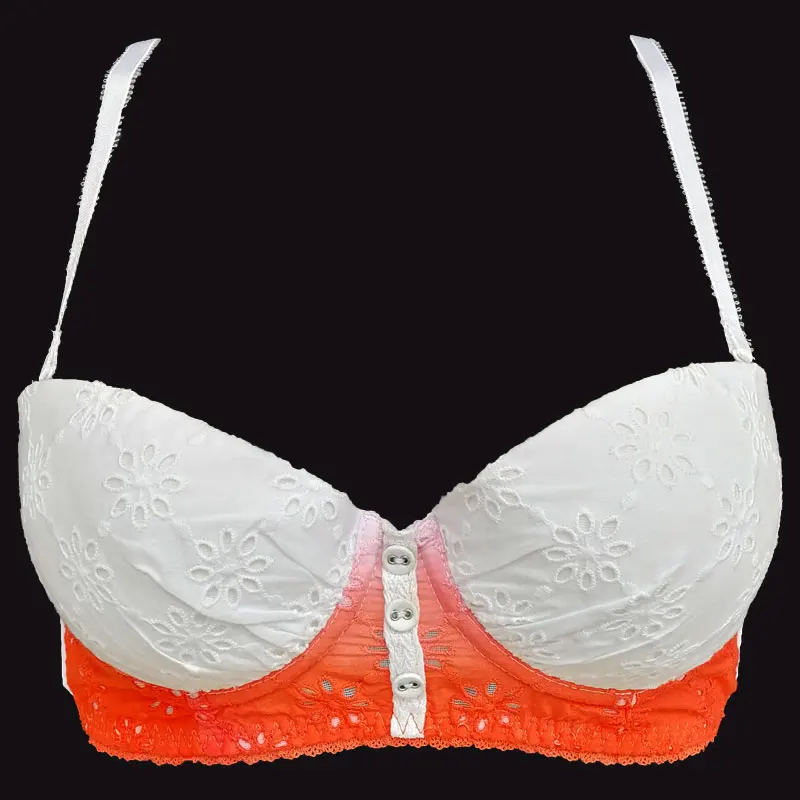 White Orange Gradient Color Button Youth Sexy Demi Bra for