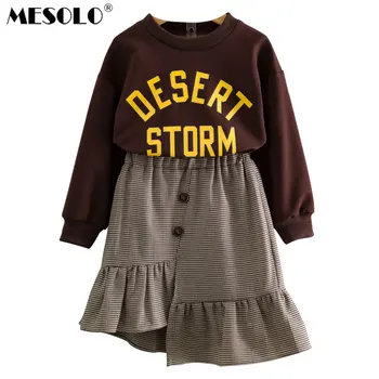 

MESOLO South Korean children's clothing han edition joker 2019 autumn girl fleece plover irregular G3055 bust skirt suit