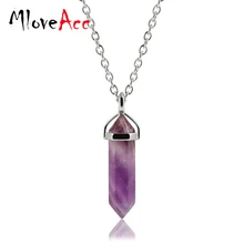MloveAcc Bullet Shape Stone Real Choker Necklaces Crystal Gem Stone Quartz Women Charm Pendant Necklace For