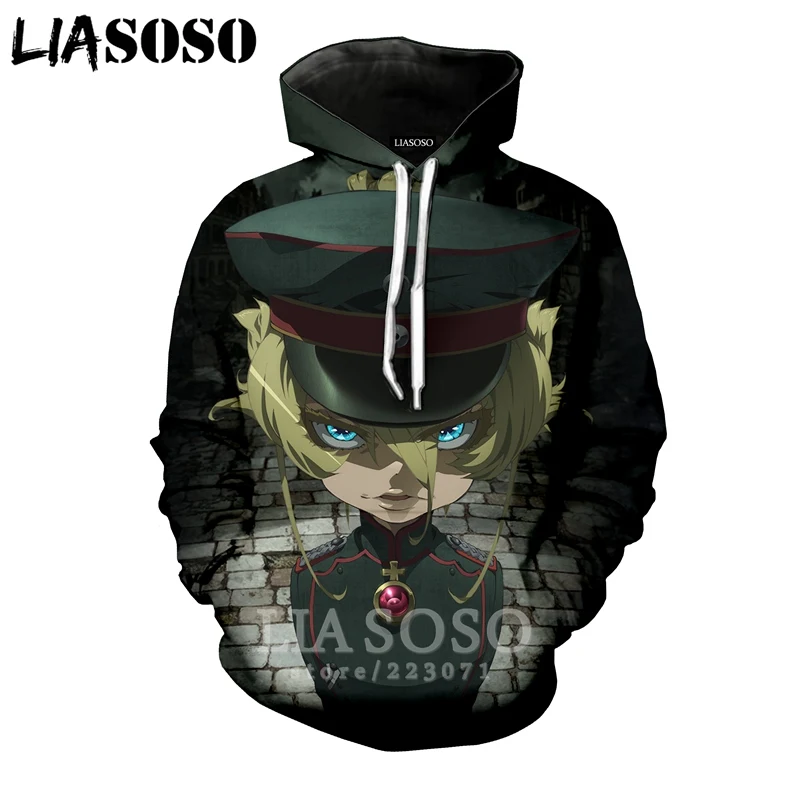 

LIASOSO Winter New Men Women Sweatshirt 3D Print Anime Youjo Senki Saga of Tanya the Evil Hoodie Long Sleeve Top Pullover B086-9