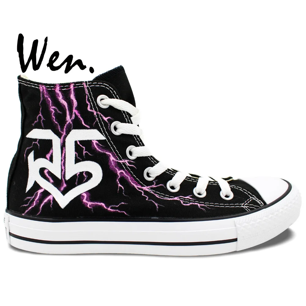 

Wen Hand Painted Shoes Design Custom Lightning R5 Man Woman's Black High Top Canvas Sneakers for Presents