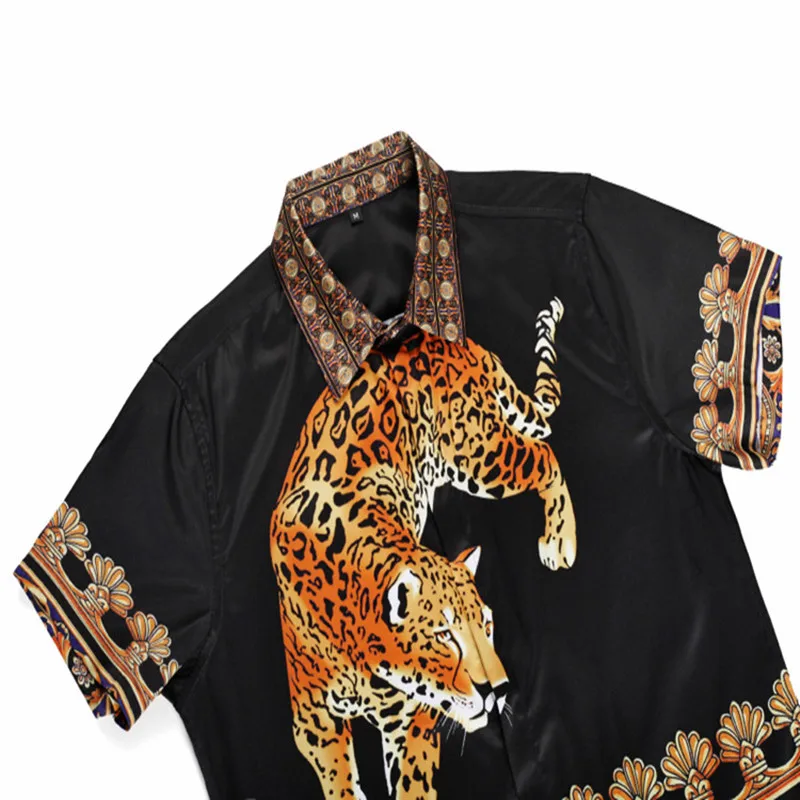2019 New Mens Hawaiian Short Sleeved Shirts Summer Men Printed Camisa Lion Shirts Button Off Slim 4