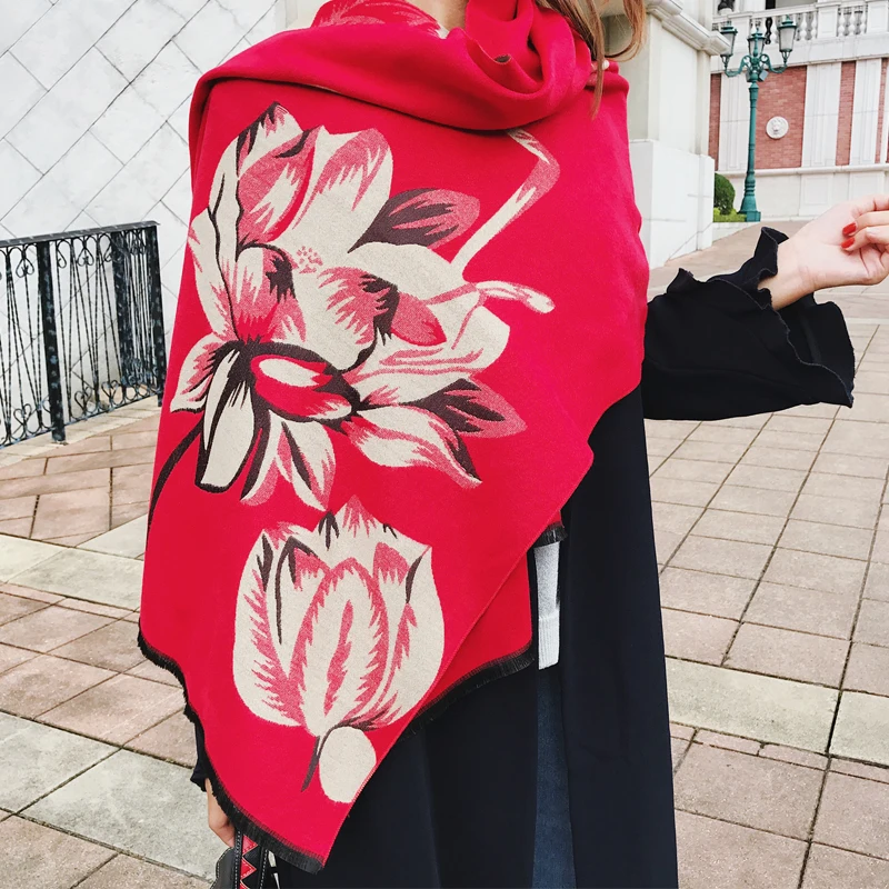 Hot Wool Winter Women Scarf Fashion Autumn Cotton Poncho Capes Warm female rainbow Striped tassel knitted Shawls soft Pashmina