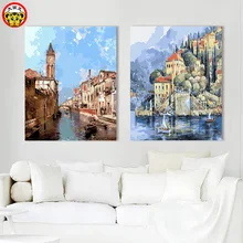 DIY Цифровая живопись Европейский пейзаж архитектурная Снежная сцена Приморский китайский для дома гостиной картина для украшения помещений