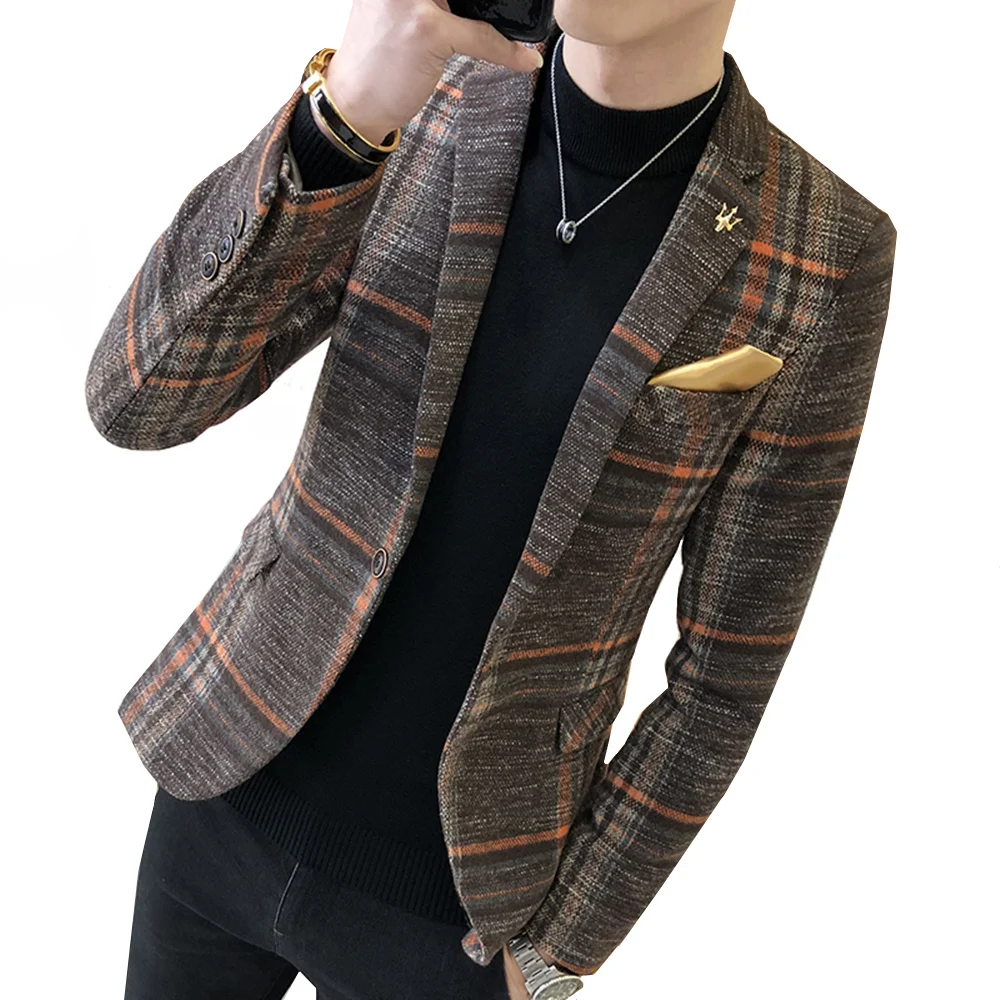 

2018 fashion new men's casual suit jacket boutique business dress suit coat British style Male houndstooth grid plaid blazers