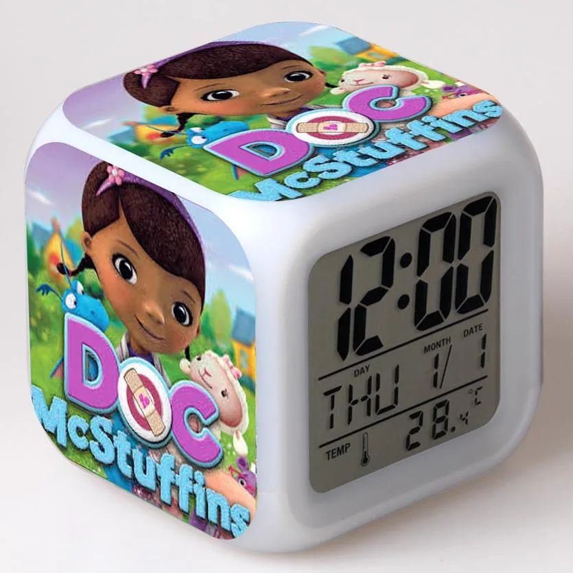 

doc mcstuffins Cartoon toys Kids Alarm Clock LED Color Changing Digital Clock Desk Night Wake Up Light Glowing Electronic Reveil