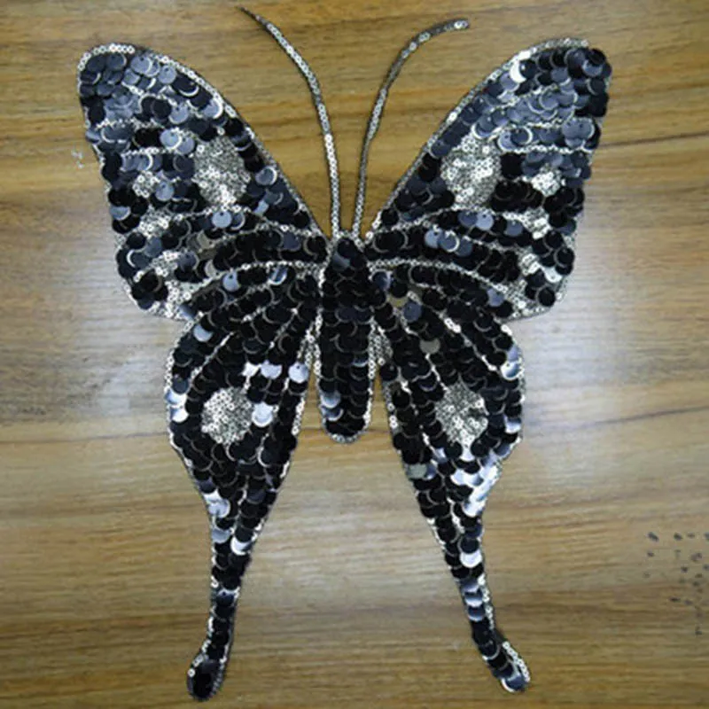 

Fashion Embroidered Iron On Patches For Clothes Black Butterfly Sequins Patch Deal With It Clothing DIY Applique Free Shipping