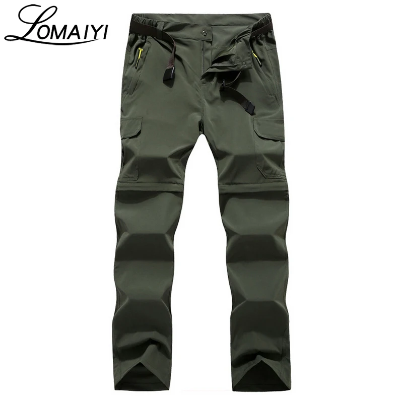 

LOMAIYI Stretch Men's Summer Quick Dry Cargo Pants Men Breathable Removable Plus Size Pants Male Joggers Black Sweatpants,AM224