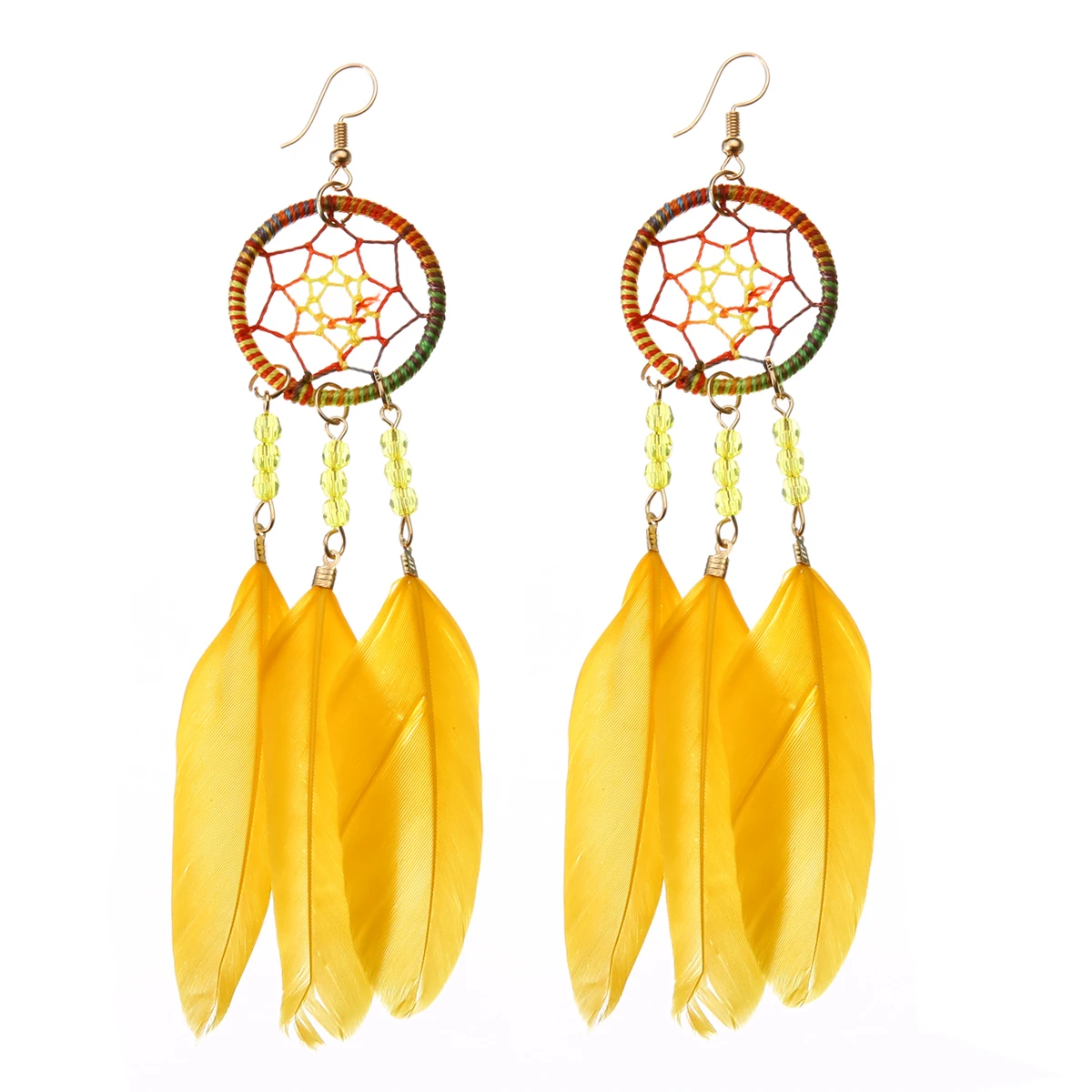 Dream Catcher Hook Earrings Feather Gypsy Chic Colorful Earrings  Long Tassel Drop Dangle Earring Trendy Female Boho Jewelry