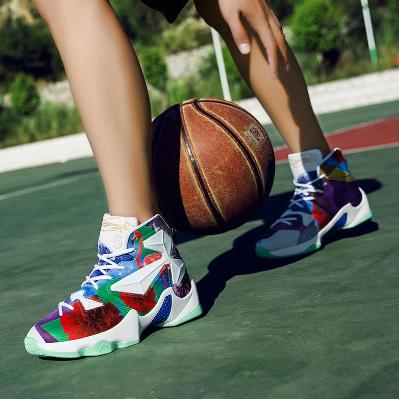 Zeeohh/ модные высокие баскетбольные кроссовки с разноцветным принтом; мягкие амортизационные износостойкие мужские ботильоны на подошве