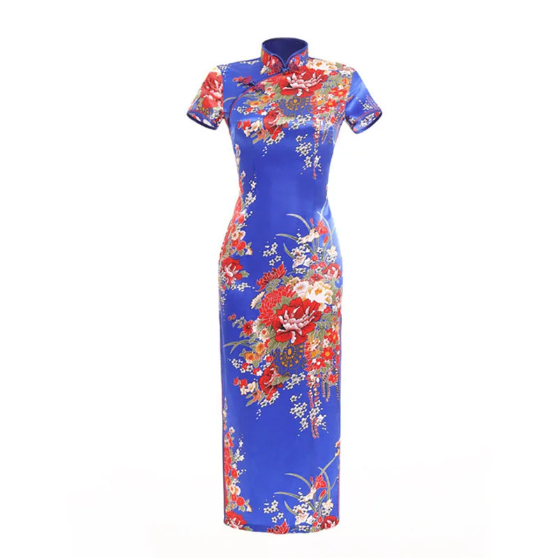 

Chinese Women Evening Dress Mandarin Collar Satin Qipao Print Floral Party Gowns Plus Size 6XL Female Long Sleeve Cheongsam