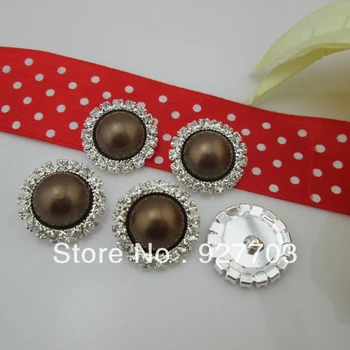 

(CM530 17mm)50 X Rhinestone Crystal Brown Pearl Shank Round Buttons Sewing Craft