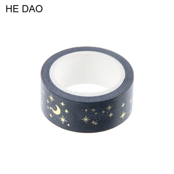 

1 Pc / Pack Black Moon Stars Washi Paper Masking Tapes 1.5cm X 5m Diy Scrapbooking Heart Stickers Gift Wrapping Sticker