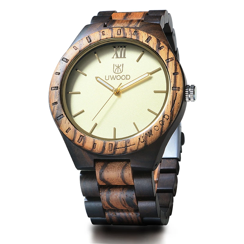 UWOOD Mens Wooden Watches Classy Watch Solid Wood Gift For Men Relogio Masculino 