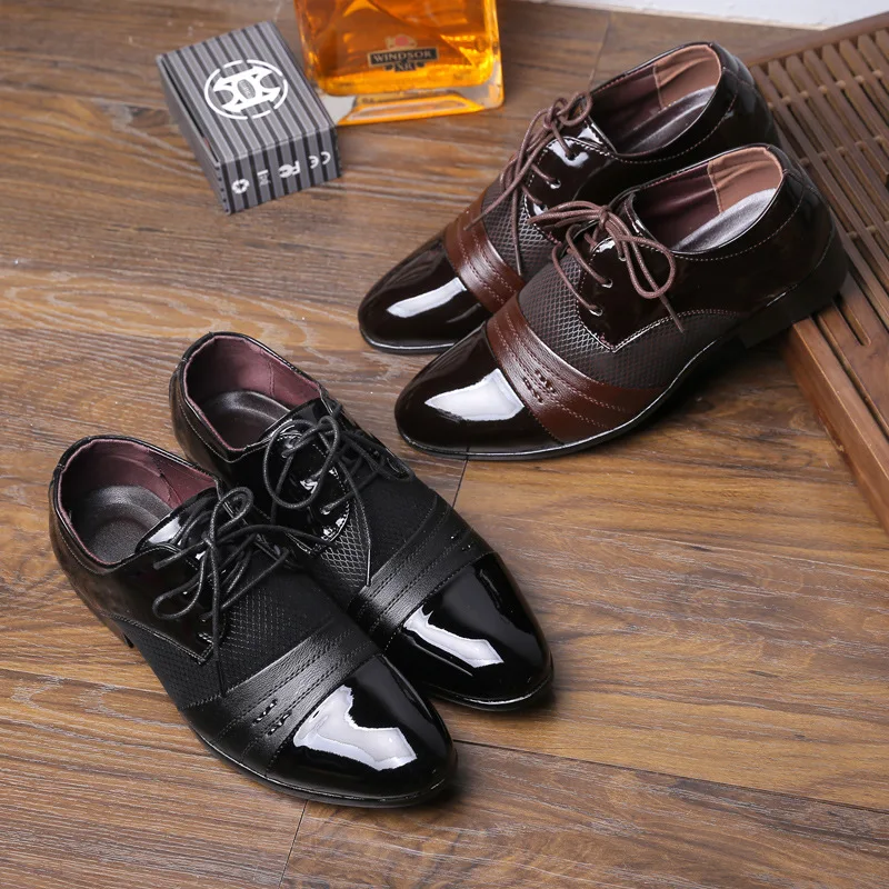 New Arrival Men Formal Shoes Breathable Lace-up Flat Pointed Toe Business PU Leather Footwear Male Dress Shoes