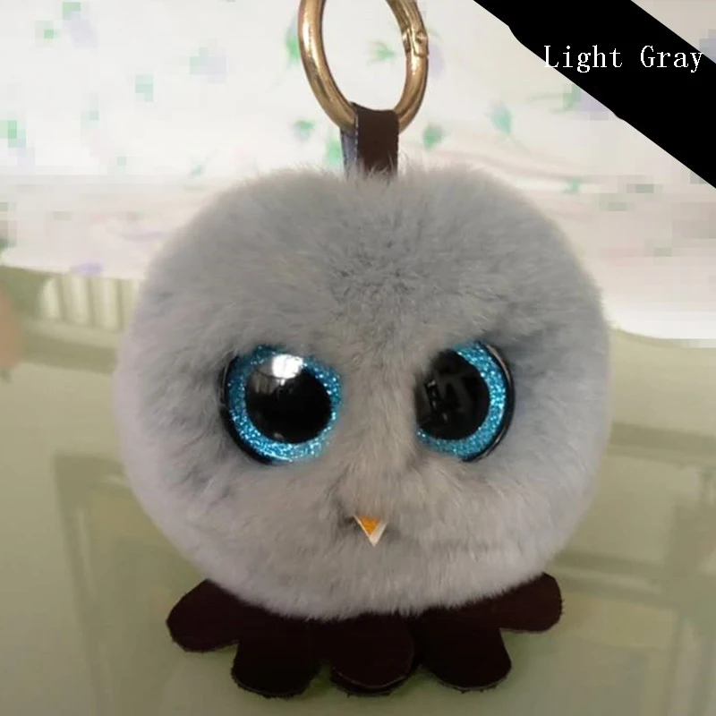 

Real Rabbit Fur Owl Bag Charms Keychain Cute Fluffy chick Rabbit Fur Pom Pom Key Chain Ring Woman Man Car Keyring Jewelry Gift
