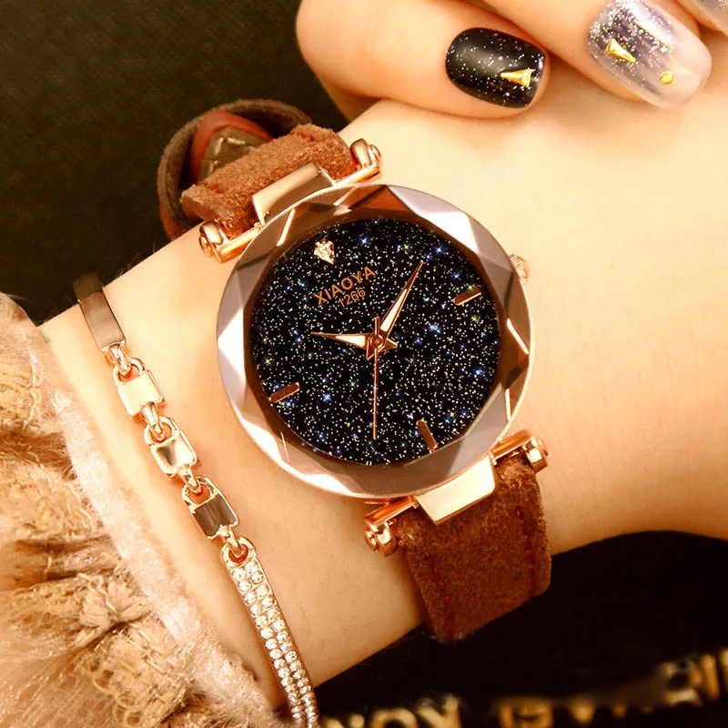 

Ladies Watch Luxury Women's Quartz Watches Starry Sky Waterproof Watch Leather Fashion Casual Female Watch relogio feminino 2018
