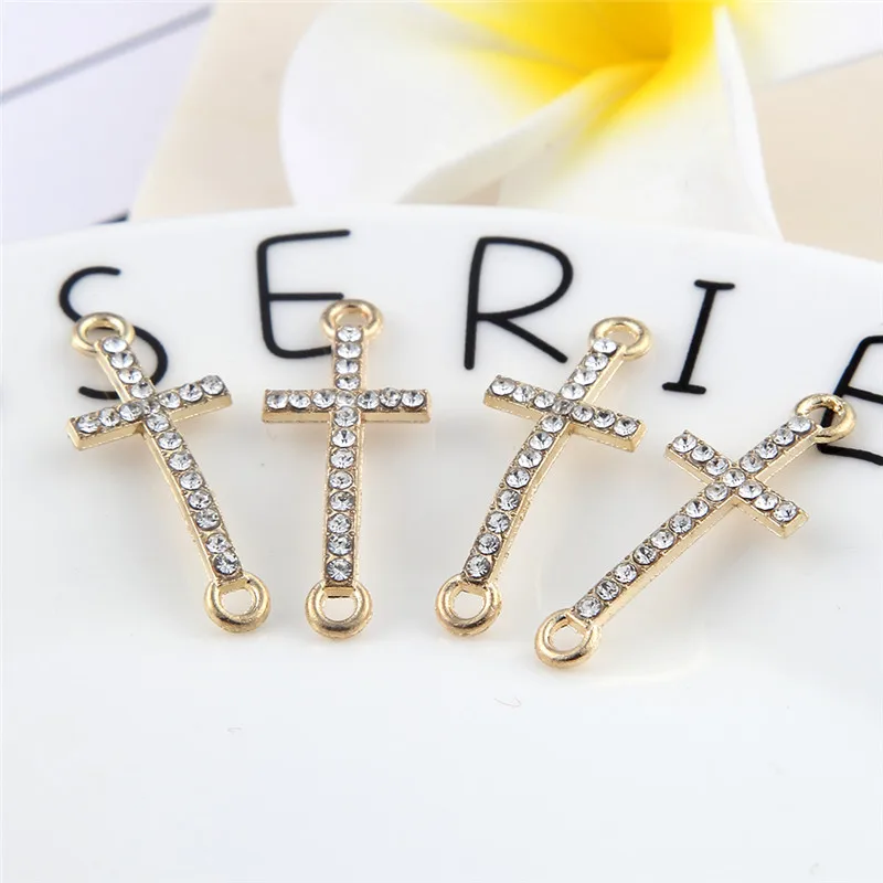 

New Arraival Gold Color Crosses Bead Connector Round Tree Rhinestones Fit DIY Bracelet Bangle Finding 20pcs
