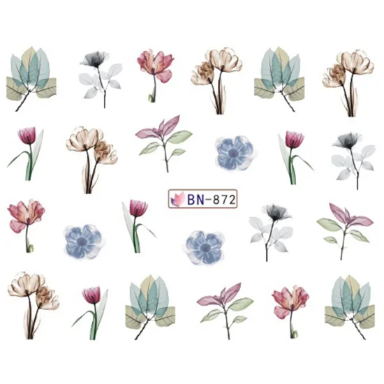 1 шт переводные наклейки для ногтей Цветы Серия сухие цветы таттто для лака Кончики ногтей декоративные наклейки TRBN871-876 - Цвет: BN872