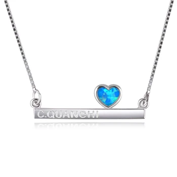 

C.QUANCHI Heart Bar Pendant Necklace Silver-plated Filled Fire Opal Birthstone Jewelry Birthday Gift for Women Girls