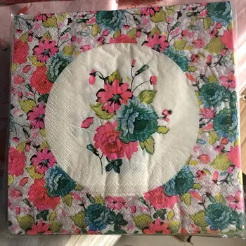 

20 Vintage napkins paper printed floral tissue red green flowerr handkerchief decoupage wedding birthday party cocktail decor