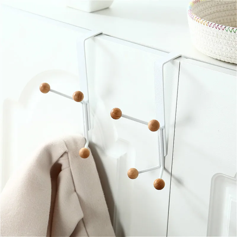 

Punch-free Door Hook Wall-mounted Shelf Iron Bag Coat Clothes Hanger Hook Solid Wood Ball Towel Storage Racks Kitchen Organizer