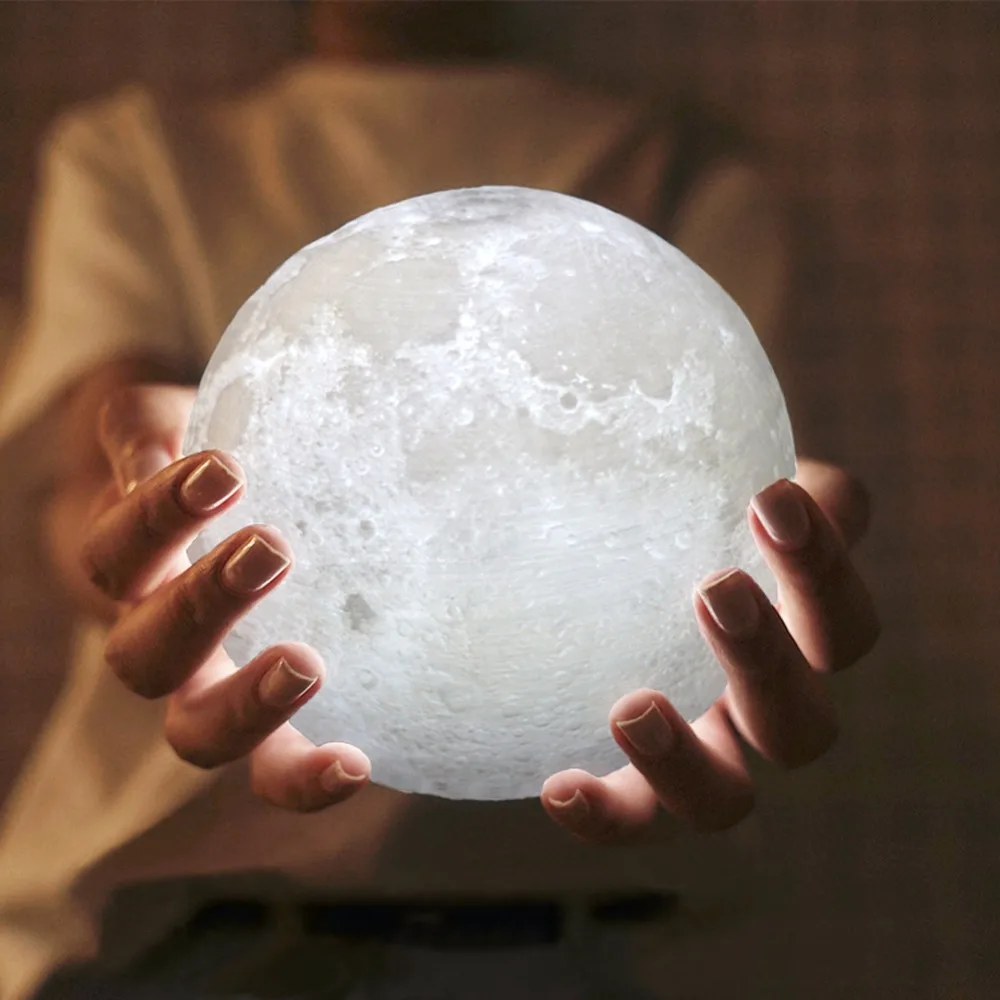  Magic Full Moon Light 3D Print LED Moon Lamp Touch Sensor Desk Lunar Lamp Yellow White Colorful Cha - 32823236931