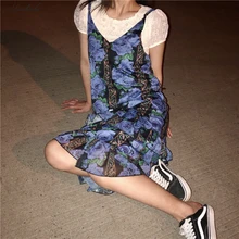 Macheda Новое женское летнее короткое яркое платье мини с воланами и рюшами с цветочным принтом сарафан на тонких бретелях