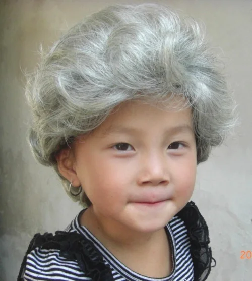 Girls gray wig wigs for children aged kids play arena granny old woman  short curly hair freeshipping|wig hair|wig artwigs for gray hair -  AliExpress