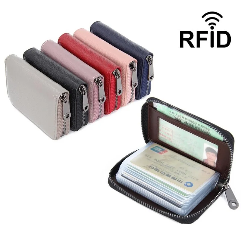 

Card Holder Thin Metal RFID Card Protector Cases Slim genuine leather Credit Card Holder Wallet 6 colors