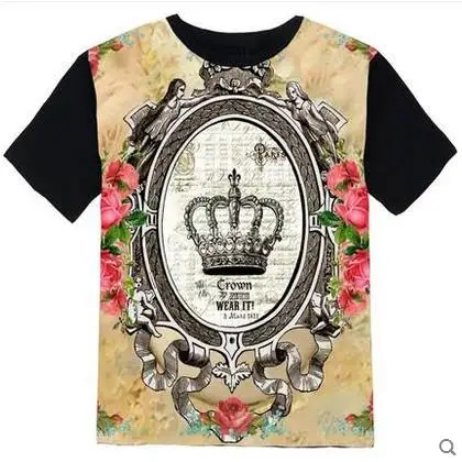 Free shipping flowers Crown DIY custom T-shirts retro European style trends for men and women couple new personality OM19 | Мужская