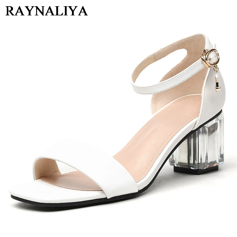 

New Arrival Fashion Hot Sale Summer Thick Heel Women Sandals Sexy Ankle Strap Black White Square High Heels Sandals YG-A0107