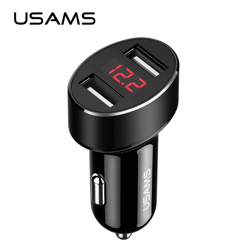 

USAMS Universal Dual USB car charger with LED display 2.1A/5V phone charger for iPhone 6 6plus Samsung Xiaomi